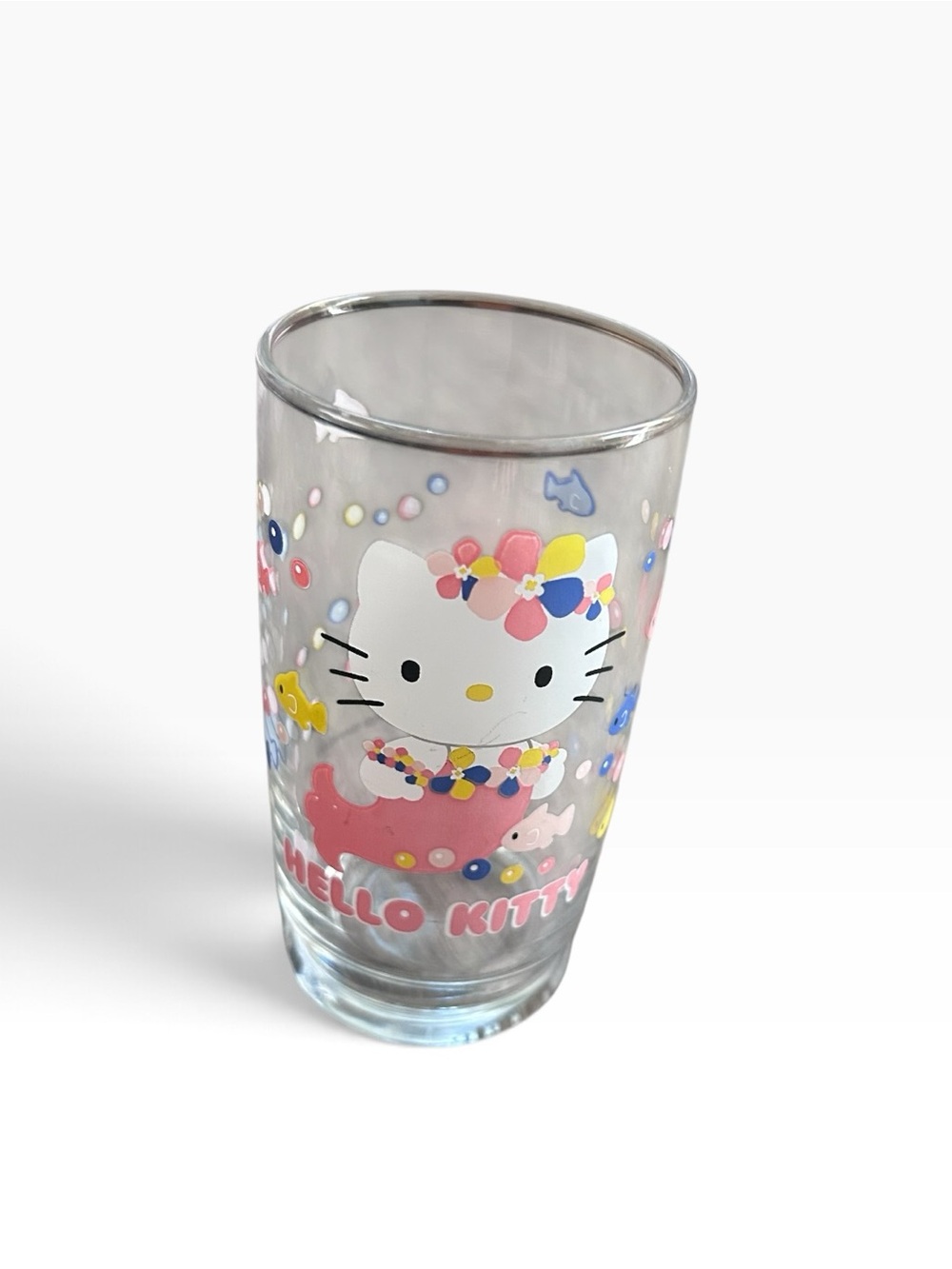 Vintage Hello Kitty Pink Floral Clear Drinking Glass - Picture 2 of 6